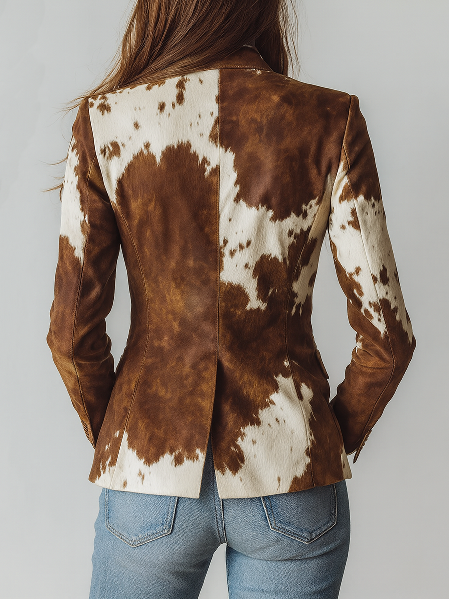 Agata | Blazer Vintage con Stampa Mucca