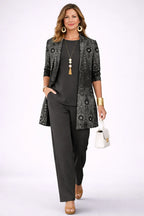 Vera | Completo tre pezzi nero e argento con stampa paisley