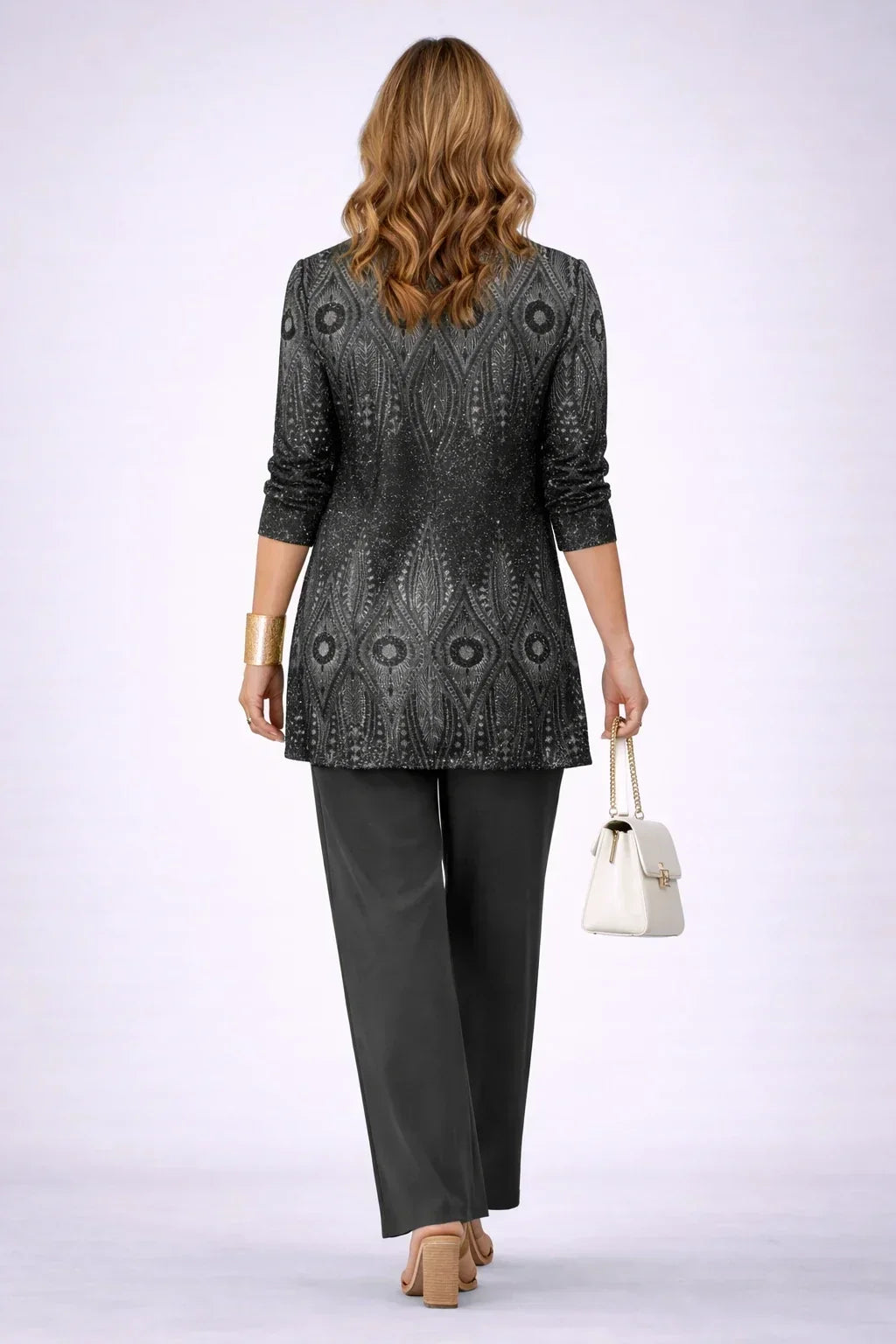 Vera | Completo tre pezzi nero e argento con stampa paisley
