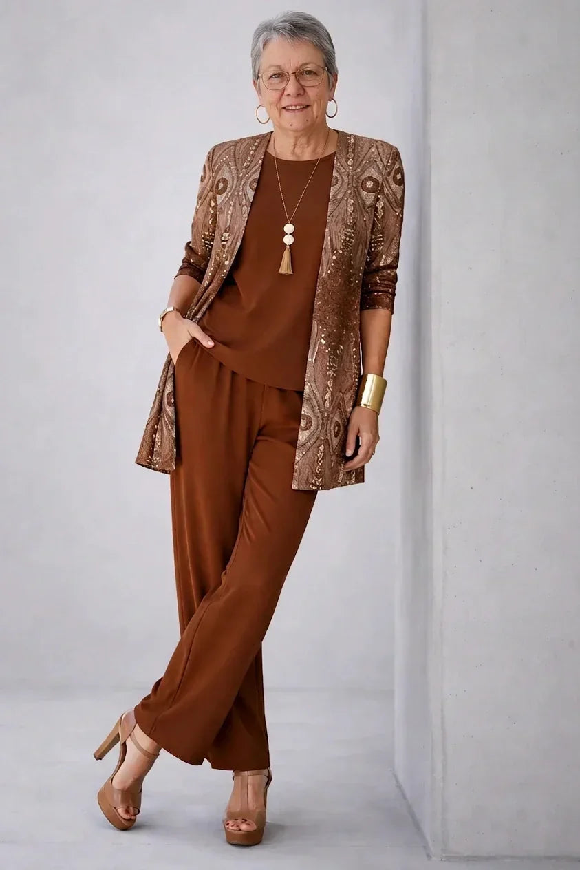 Lillian | Completo tre pezzi ruggine con stampa paisley