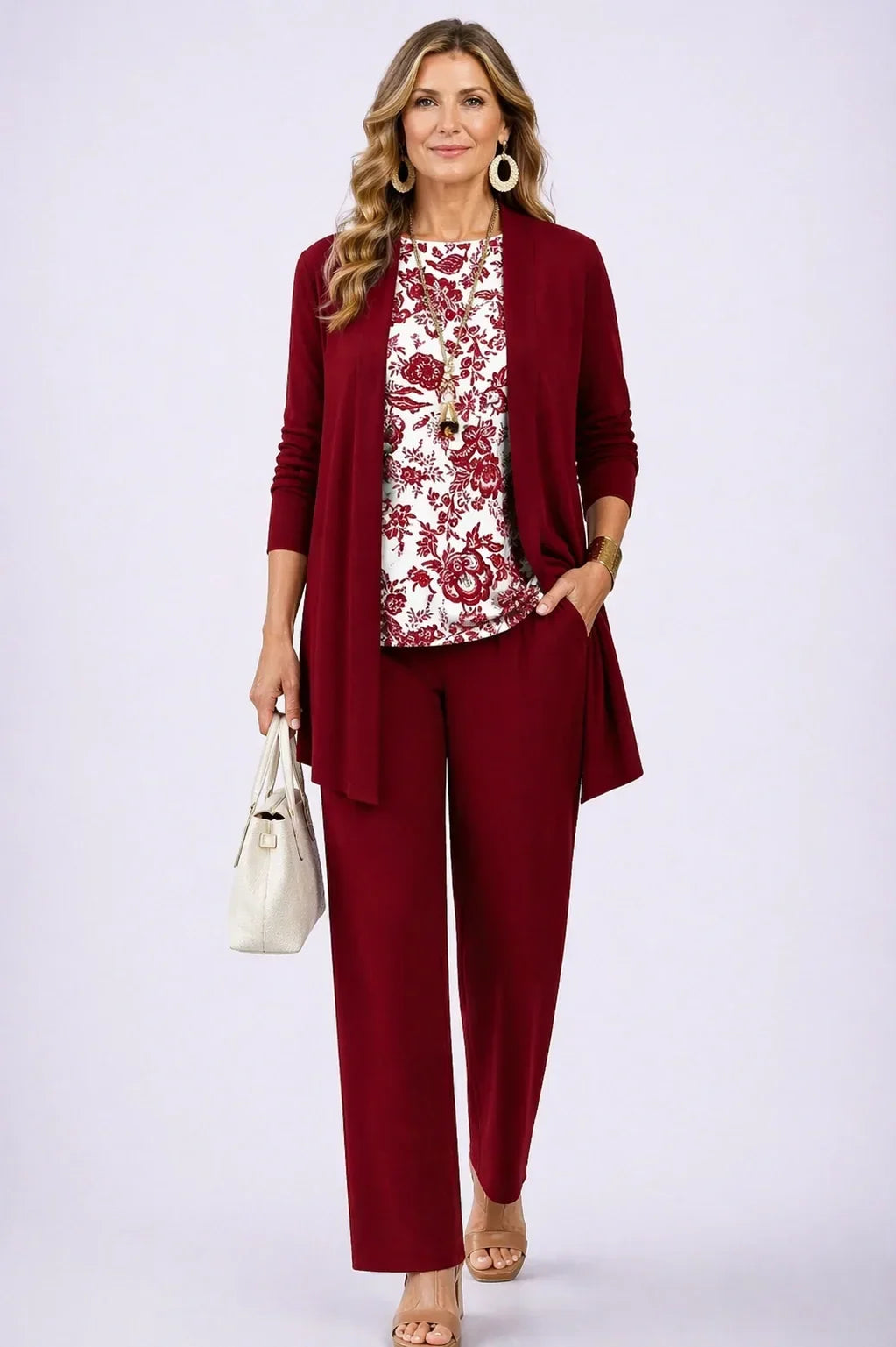 Holly | Completo tre pezzi bordeaux floreale