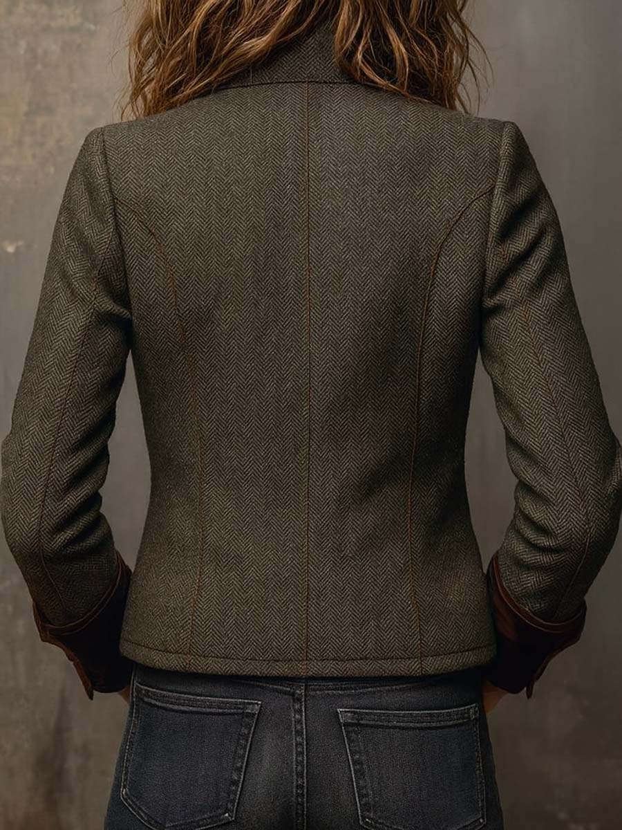 Onorina | Blazer Vintage Chevron con Bordature a Contrasto