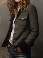 Onorina | Blazer Vintage Chevron con Bordature a Contrasto