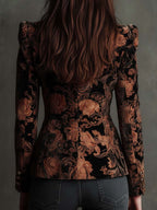 Bertilla | Blazer Tailleur Stampato Fiori Nero e Bronzo