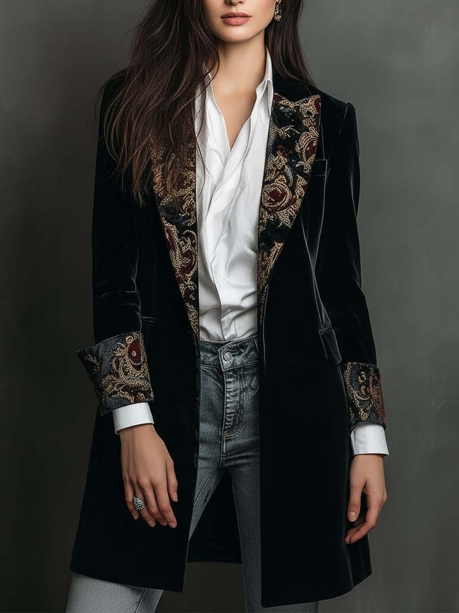 Leontina | Blazer Aderente Stampato Barocco Nero