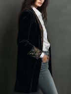 Leontina | Blazer Aderente Stampato Barocco Nero