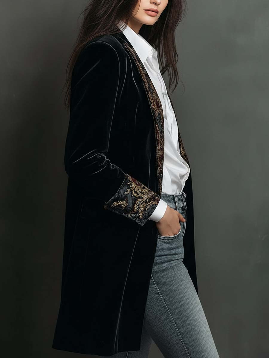 Leontina | Blazer Aderente Stampato Barocco Nero