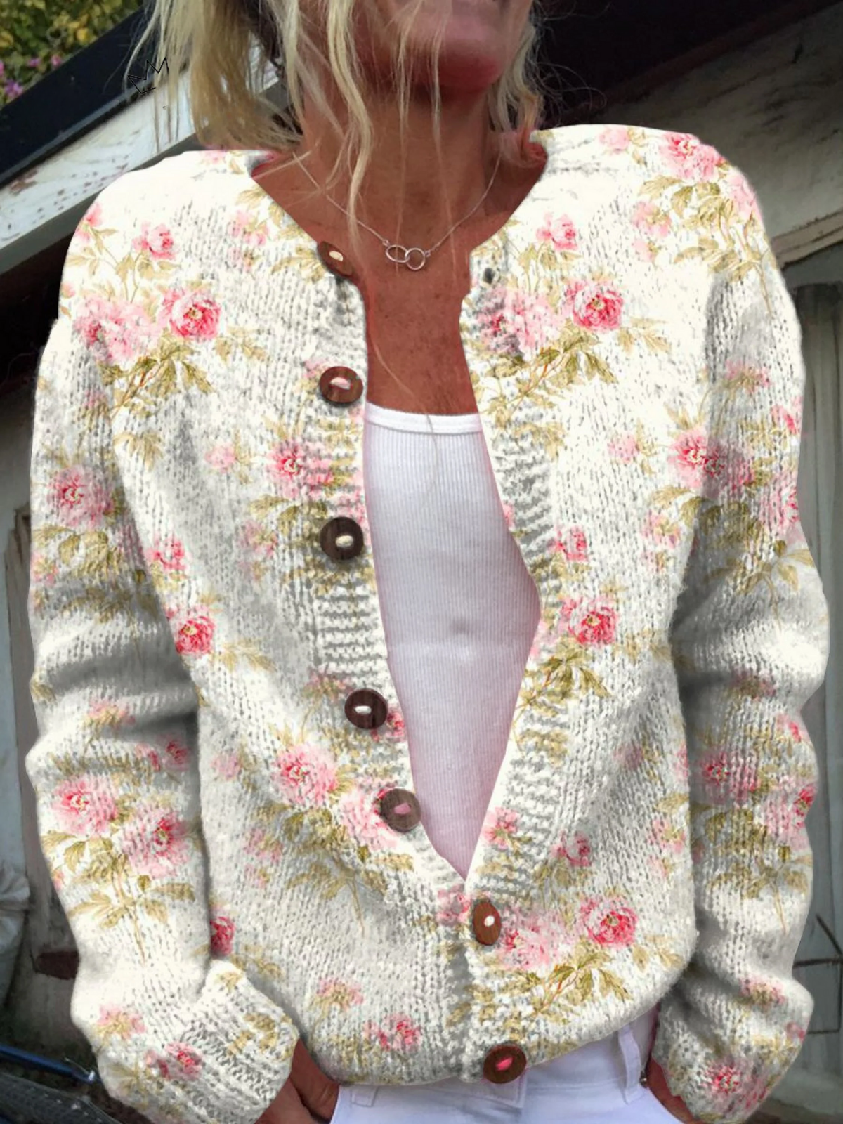 Isabella — Cardigan con fiori e foglie