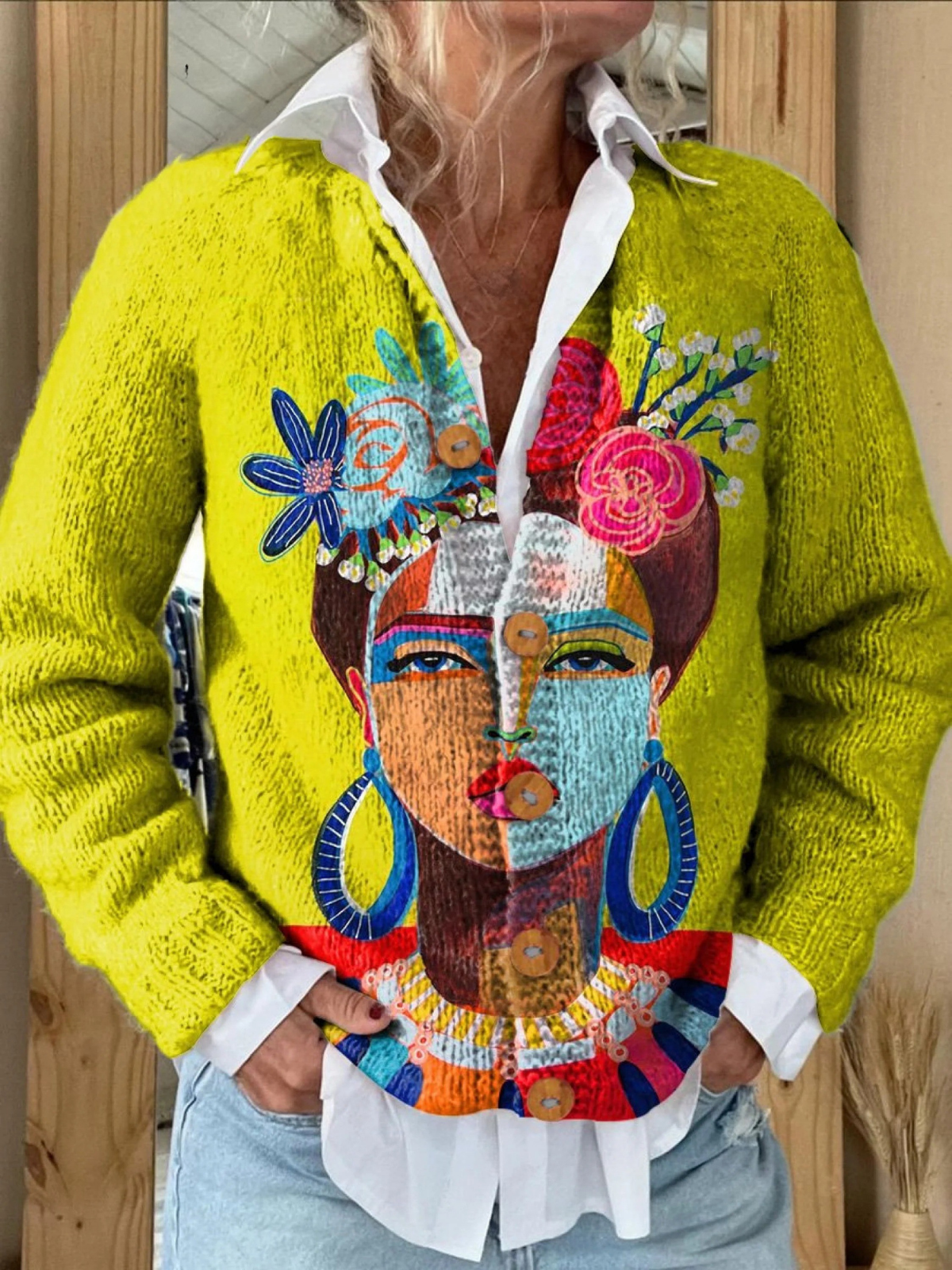 Lavinia — Cardigan artistico con ritratto
