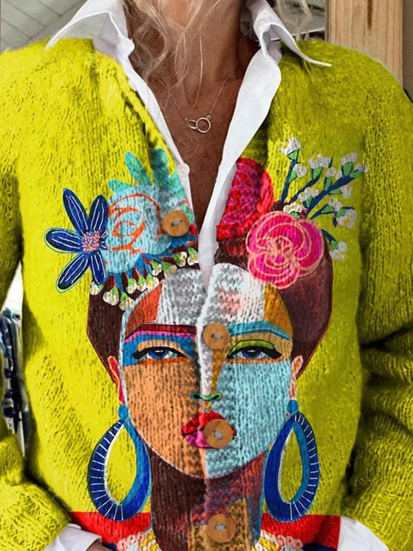 Lavinia — Cardigan artistico con ritratto