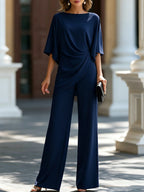 Genoveva | Completo elegante con blusa a mantella e pantaloni ampi