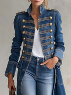 Vittoria | Cappotto lungo in denim con bottoni dorati