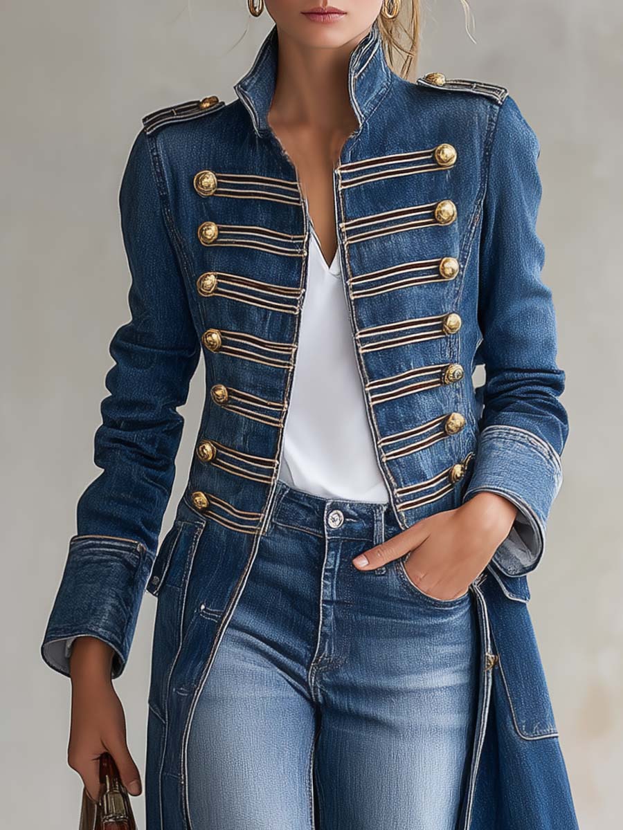 Vittoria | Cappotto lungo in denim con bottoni dorati