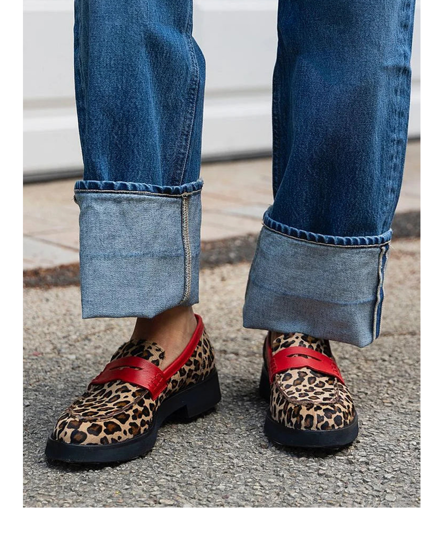 Mocassini Geneva Leopardati con Dettagli Rossi