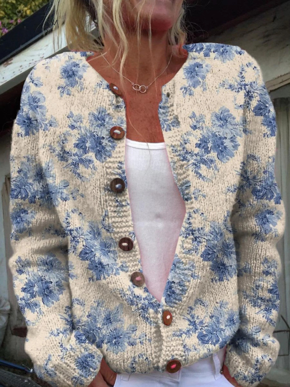 Valentina — Cardigan floreale artistico