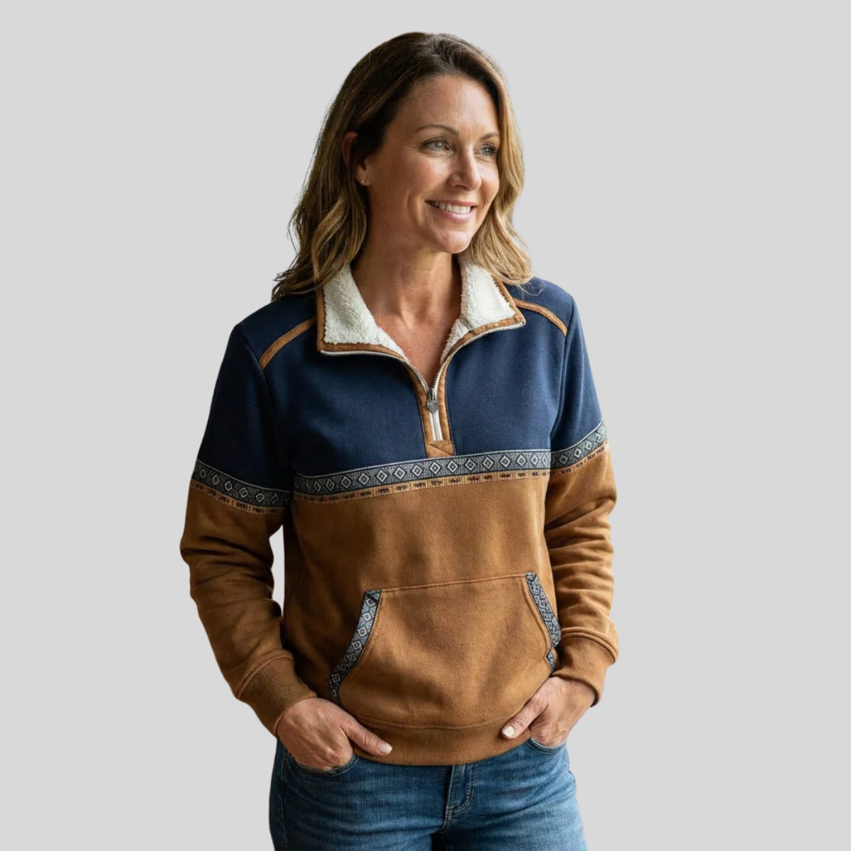 Lavinia | Felpa con mezza zip e collo effetto sherpa