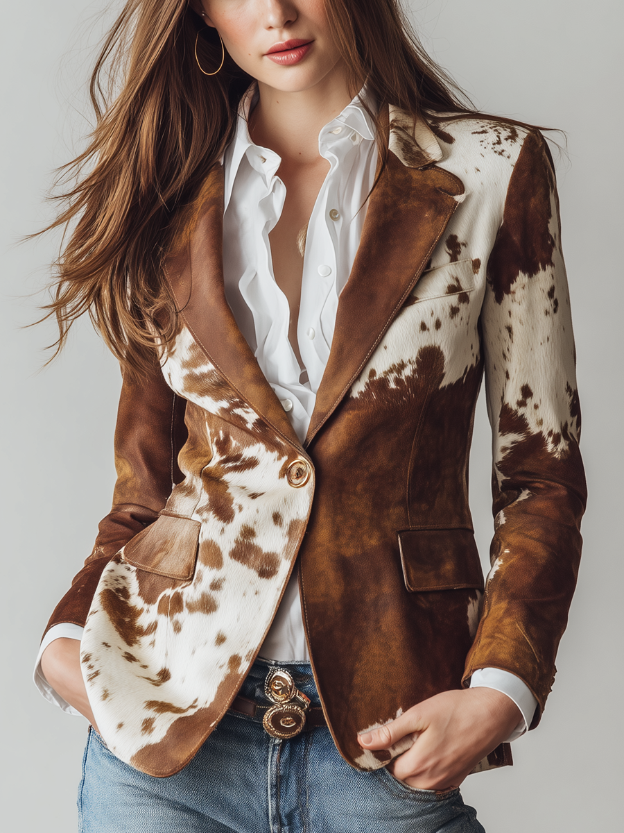Agata | Blazer Vintage con Stampa Mucca