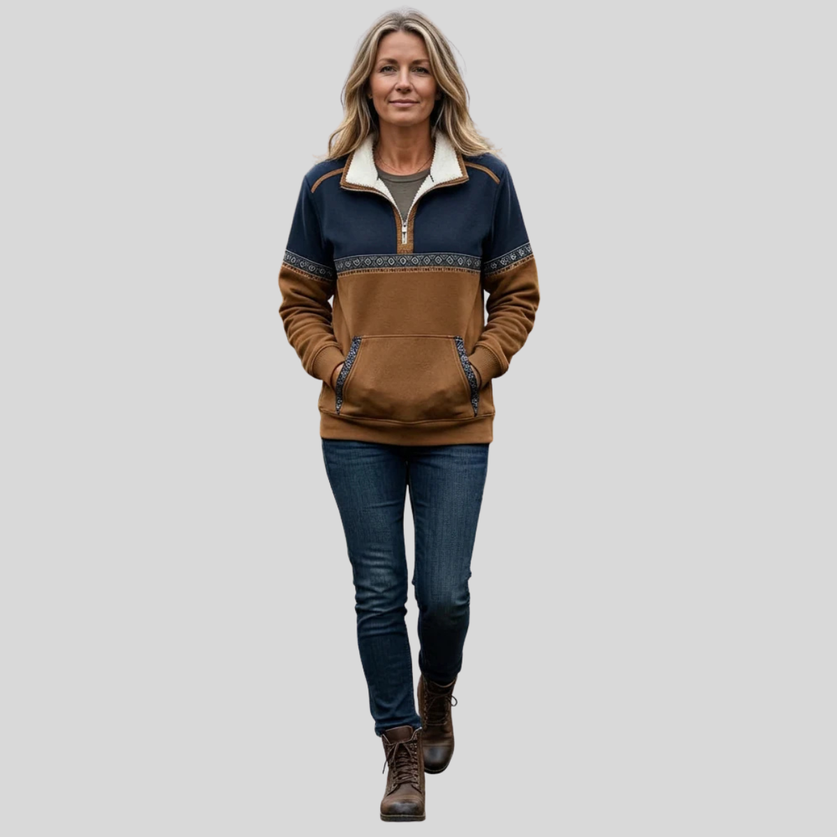 Lavinia | Felpa con mezza zip e collo effetto sherpa