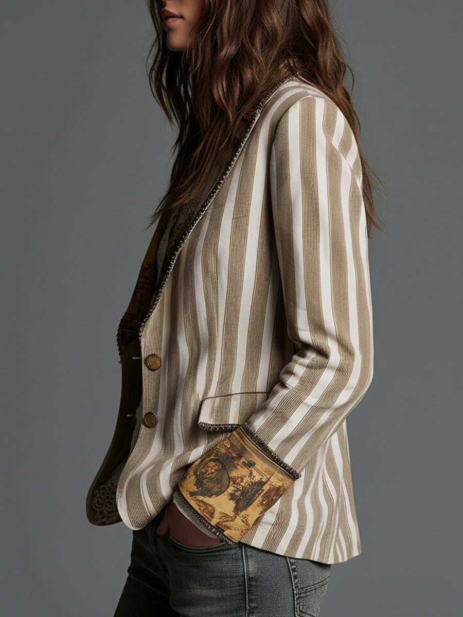 Susanna | Blazer Bohemien Striato con Collo Stampato