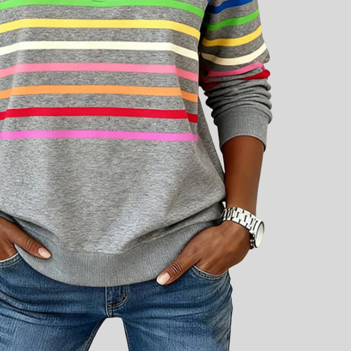 Zaira | Felpa a righe colorate con mezza zip