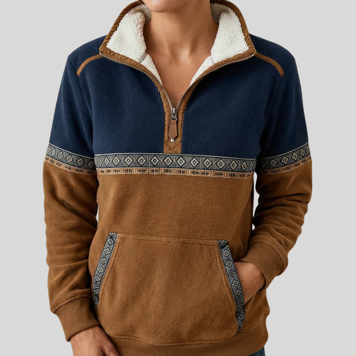Lavinia | Felpa con mezza zip e collo effetto sherpa