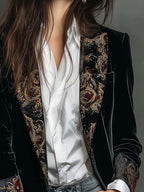 Leontina | Blazer Aderente Stampato Barocco Nero