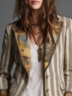 Susanna | Blazer Bohemien Striato con Collo Stampato