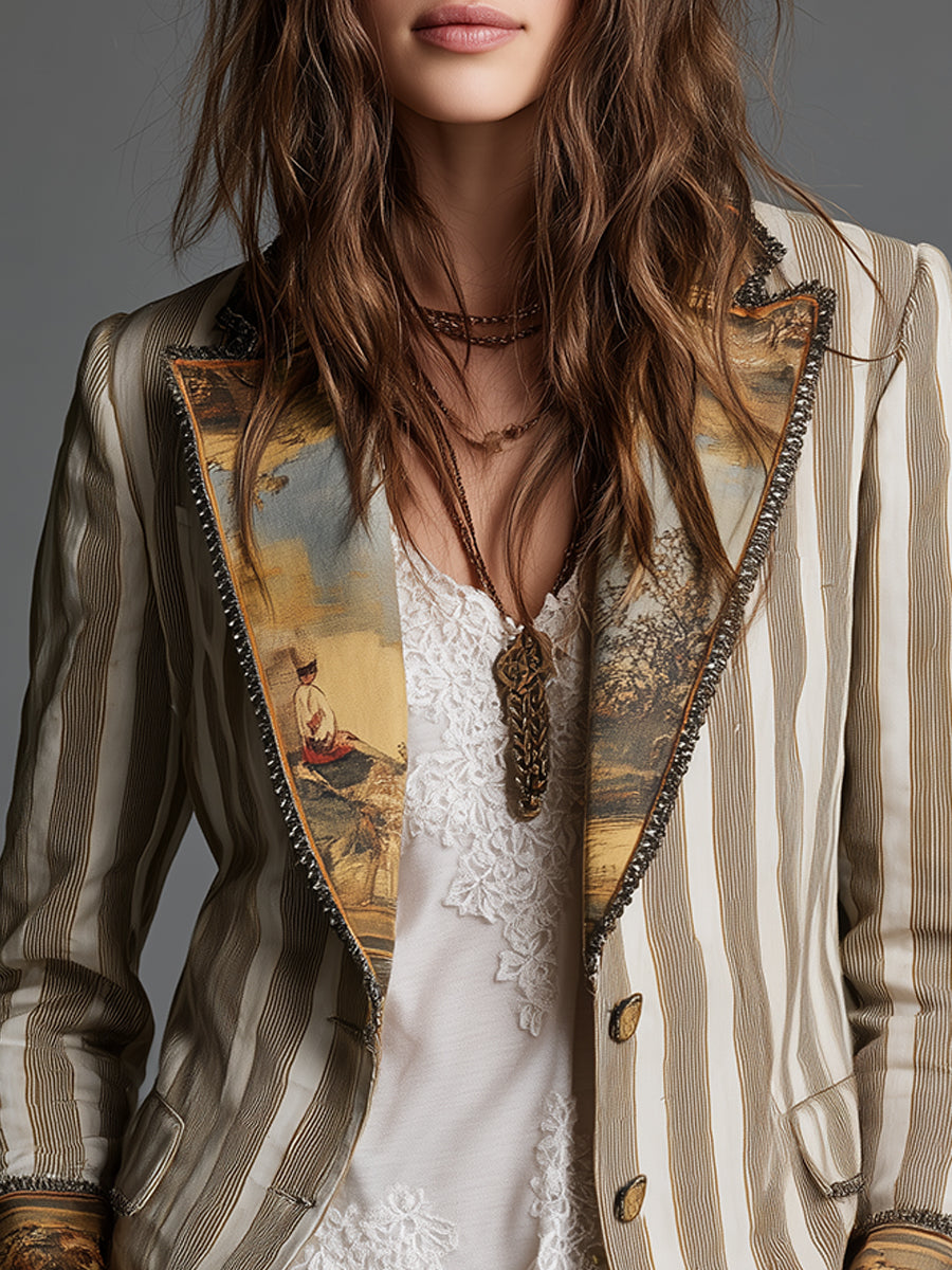 Susanna | Blazer Bohemien Striato con Collo Stampato