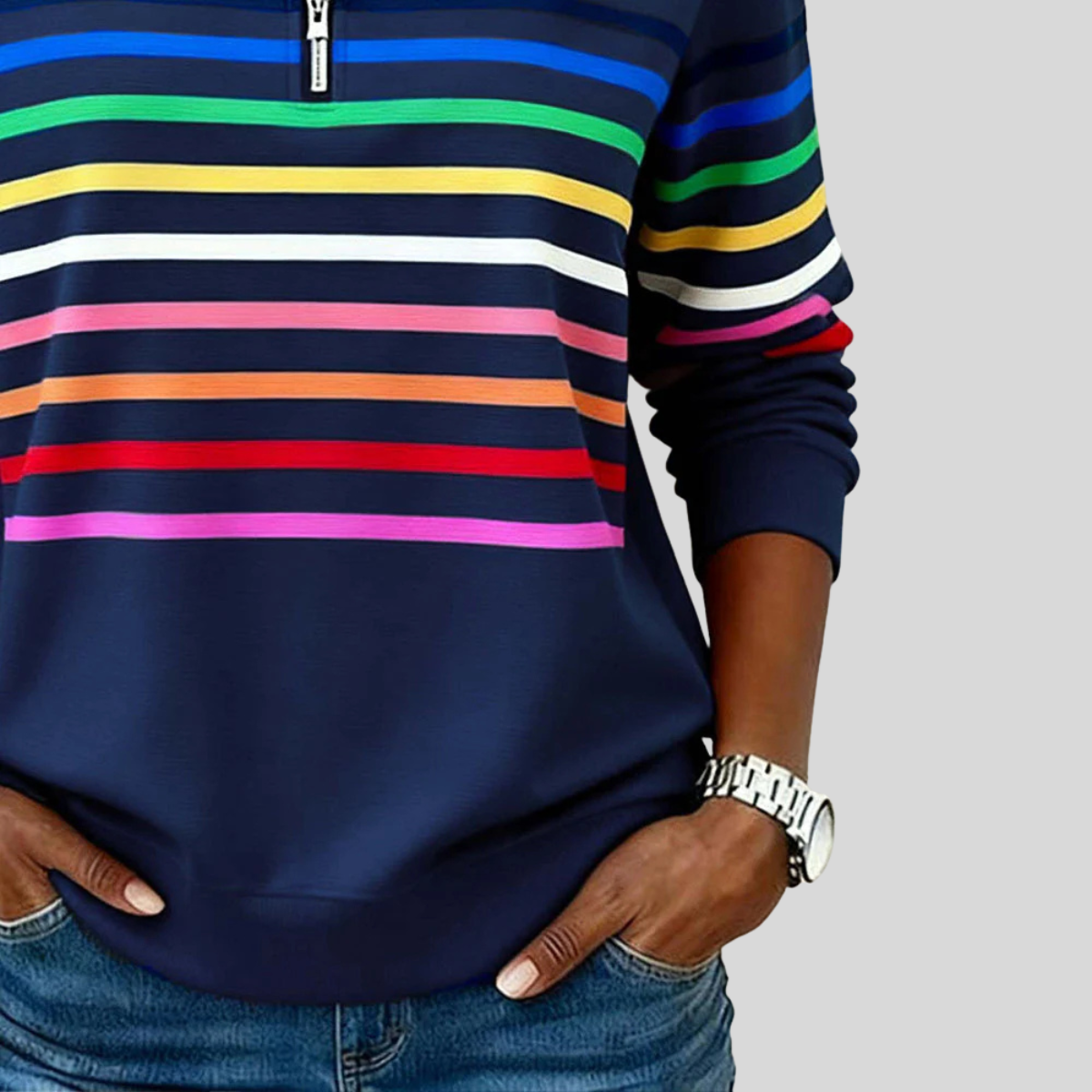 Zaira | Felpa a righe colorate con mezza zip