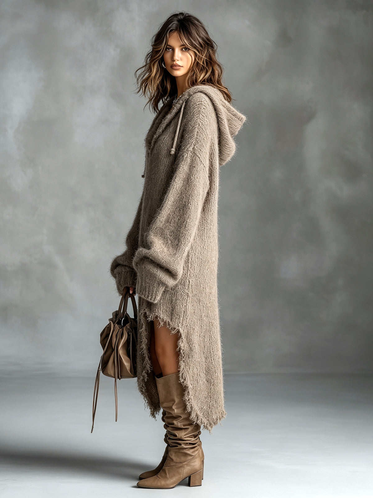 Bianca | Abito midi in maglia morbida con cappuccio