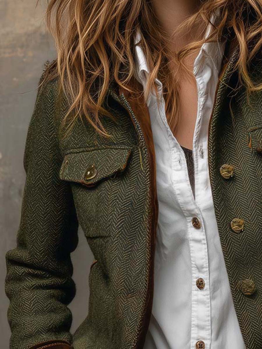 Onorina | Blazer Vintage Chevron con Bordature a Contrasto