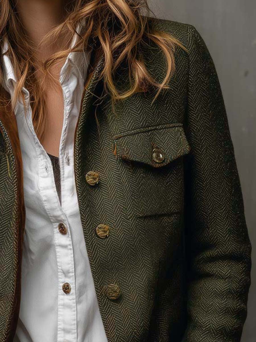 Onorina | Blazer Vintage Chevron con Bordature a Contrasto