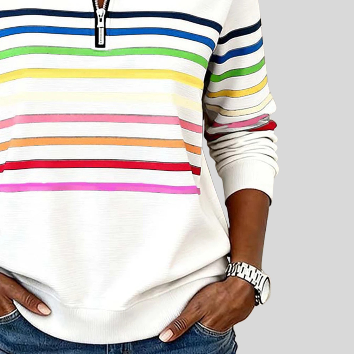Zaira | Felpa a righe colorate con mezza zip