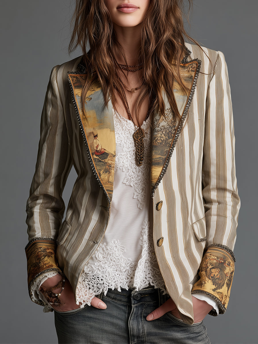 Susanna | Blazer Bohemien Striato con Collo Stampato
