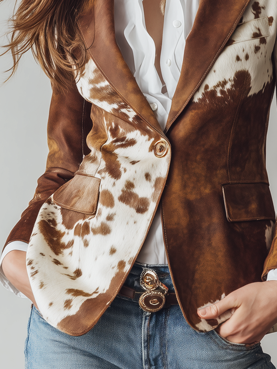 Agata | Blazer Vintage con Stampa Mucca
