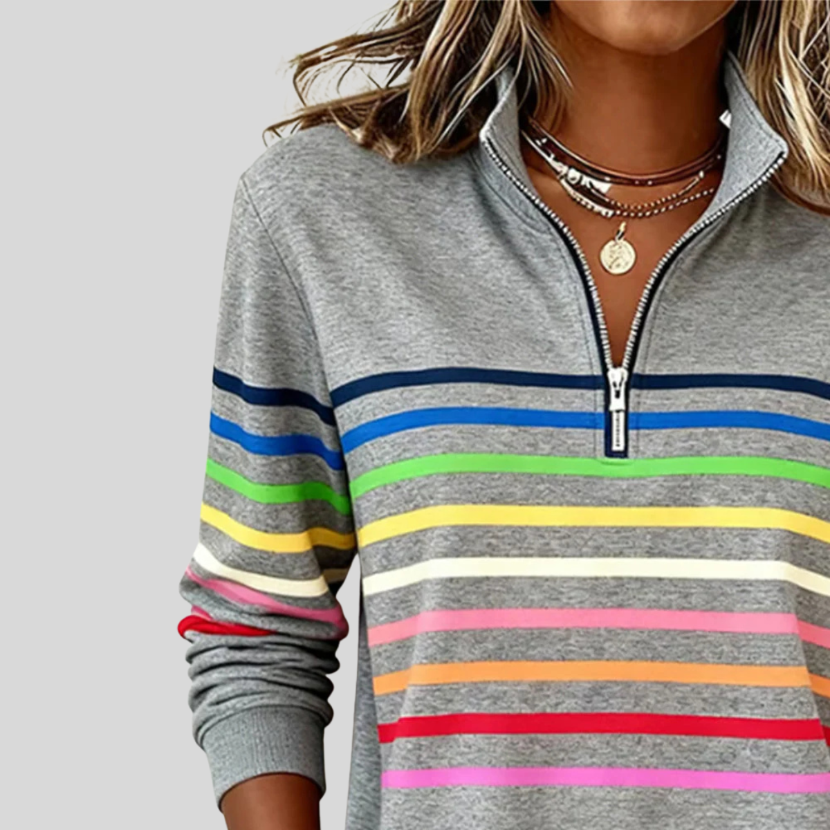 Zaira | Felpa a righe colorate con mezza zip
