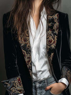 Leontina | Blazer Aderente Stampato Barocco Nero