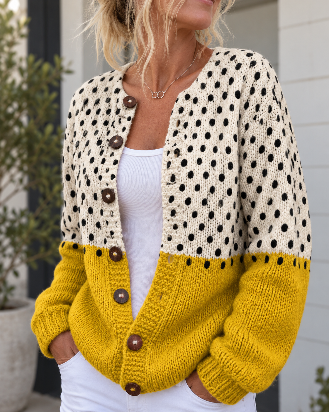 Viola — Cardigan giallo a pois