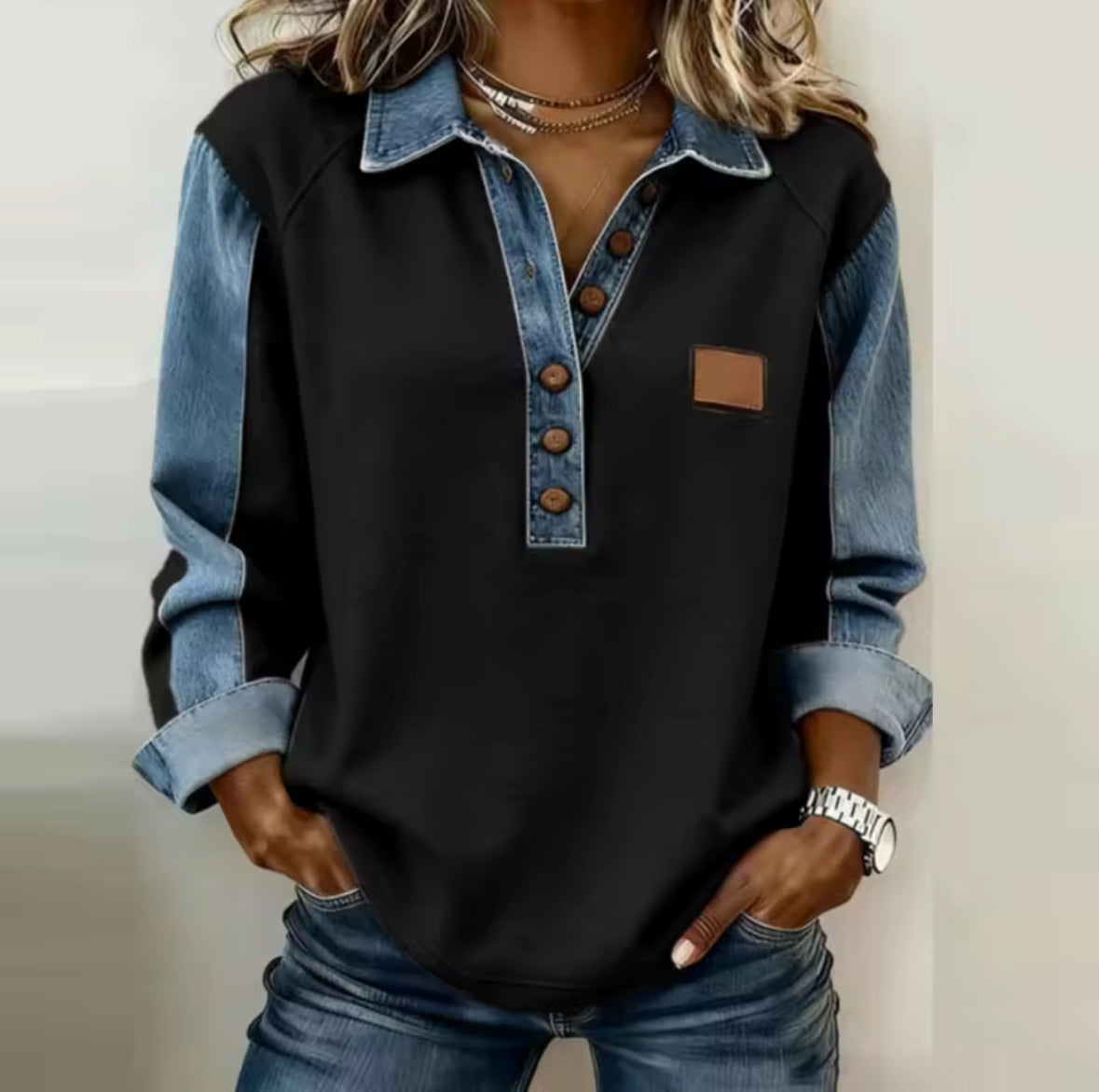 Antea | Maglia con colletto effetto denim