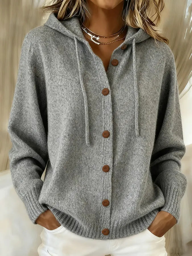 Alida | Cardigan Cappuccio Morbido con Bottoni