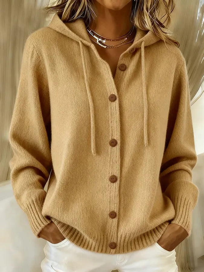 Alida | Cardigan Cappuccio Morbido con Bottoni