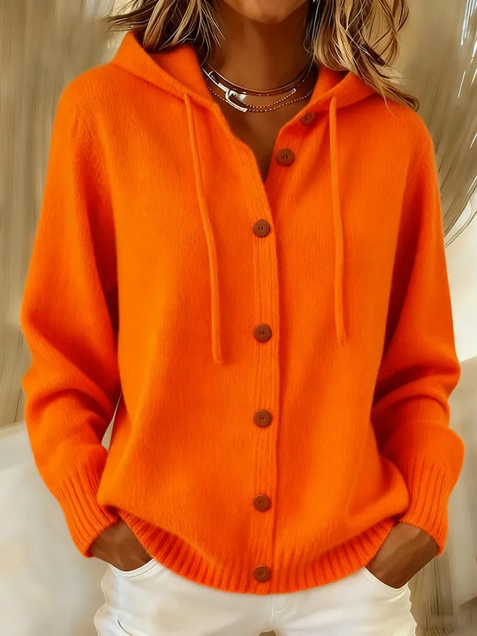 Alida | Cardigan Cappuccio Morbido con Bottoni