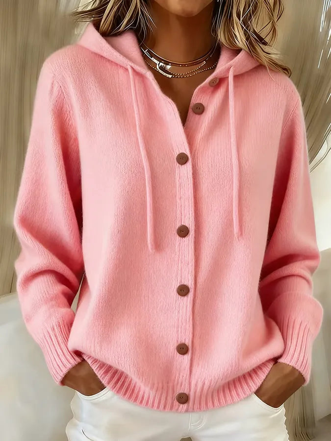 Alida | Cardigan Cappuccio Morbido con Bottoni