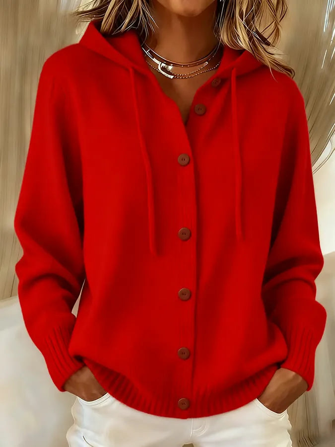 Alida | Cardigan Cappuccio Morbido con Bottoni