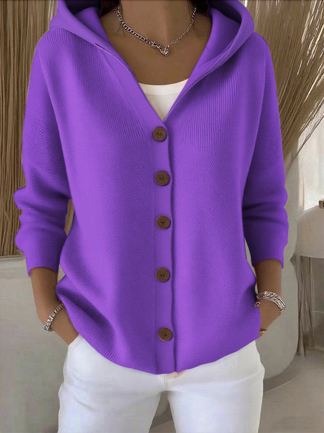 Ginevra | Cardigan in Maglia con Cappuccio e Bottoni