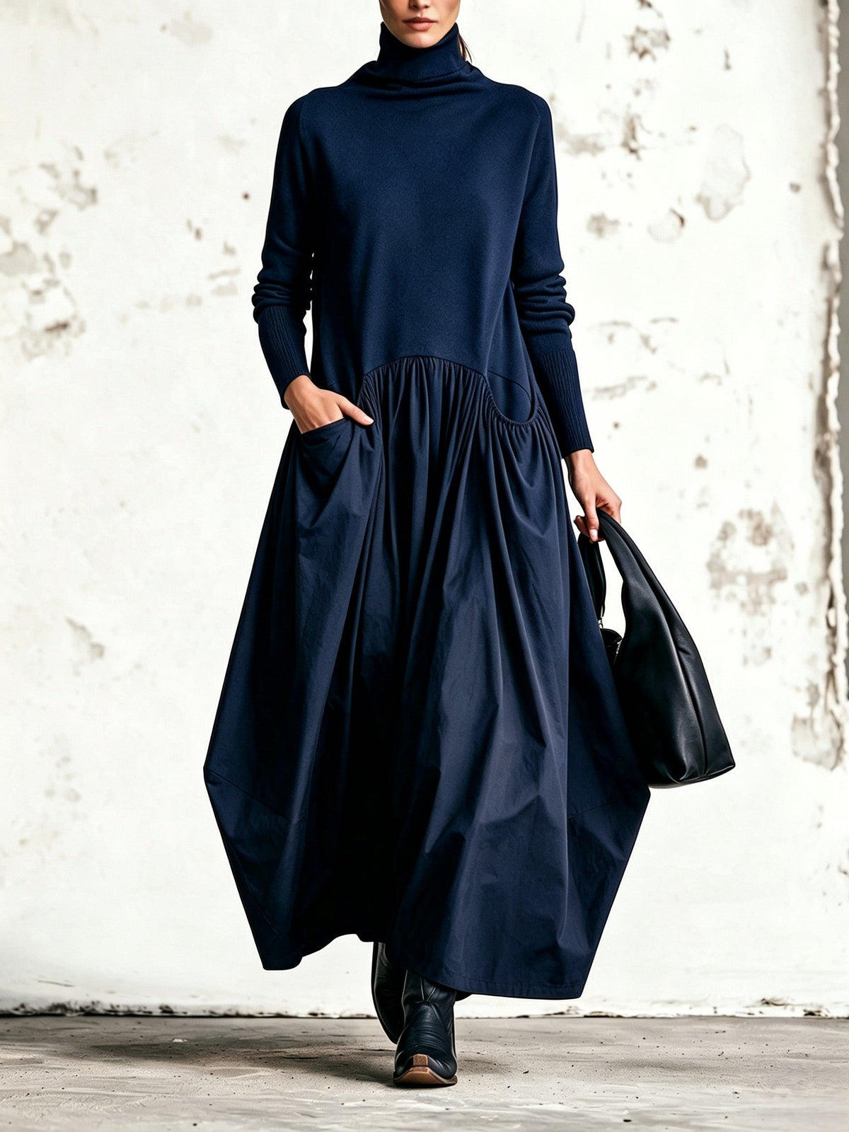 Vittoria | Abito lungo oversize con collo alto e tasche