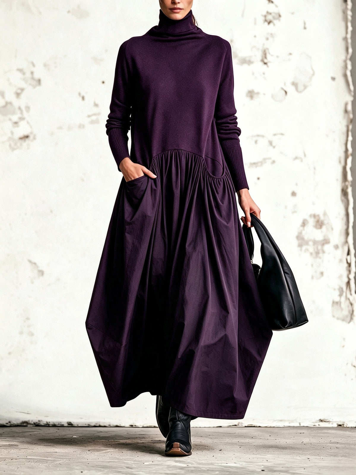 Vittoria | Abito lungo oversize con collo alto e tasche