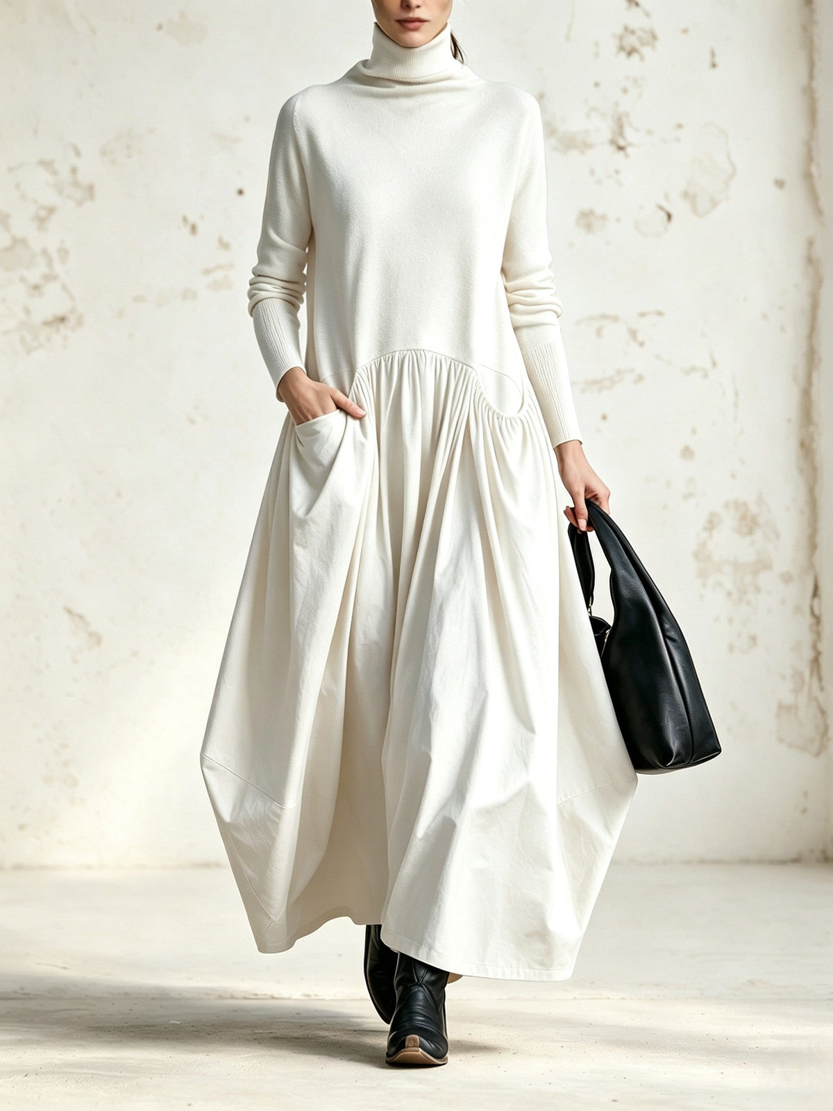 Vittoria | Abito lungo oversize con collo alto e tasche