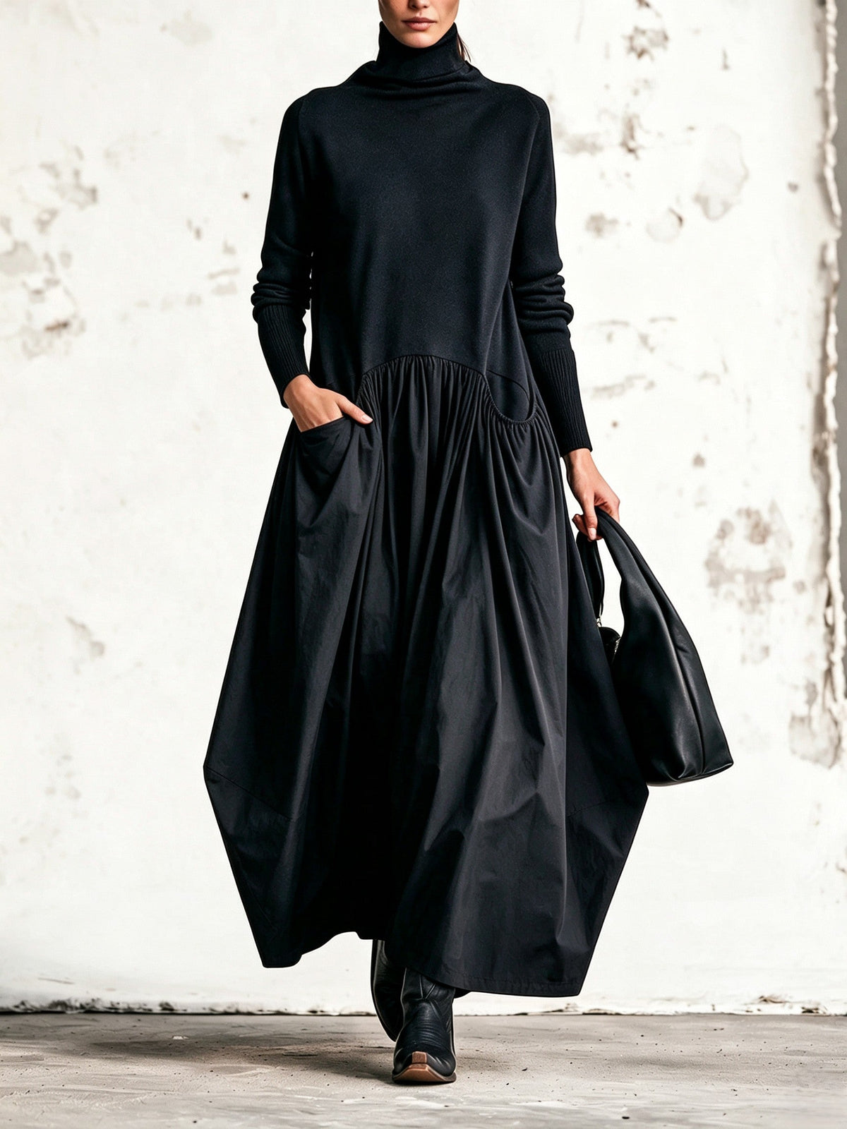 Vittoria | Abito lungo oversize con collo alto e tasche