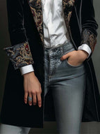 Leontina | Blazer Aderente Stampato Barocco Nero